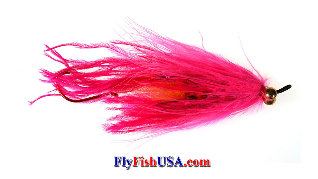  Picture of a Pink and Orange Guide Intruder as tied by the Solitude Fly Company.