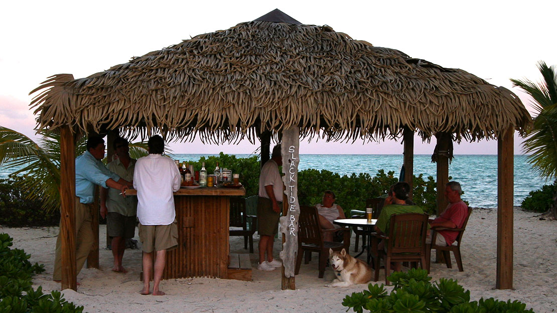 The beach bar at Andros South bonefish camp.