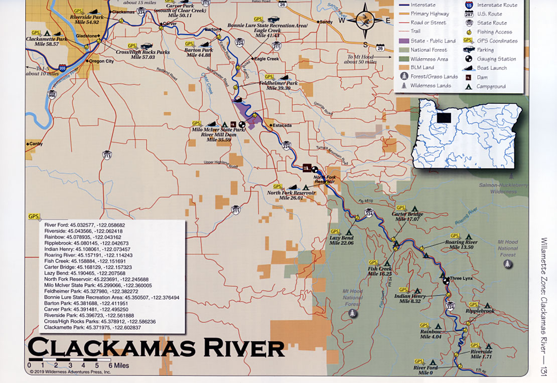 Flyfisher Guide to Oregon book map of Clackamas River basin.