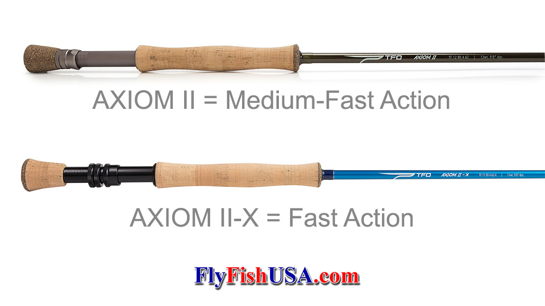  Picture of TFO Axiom II and Axiom II-X fly rods.