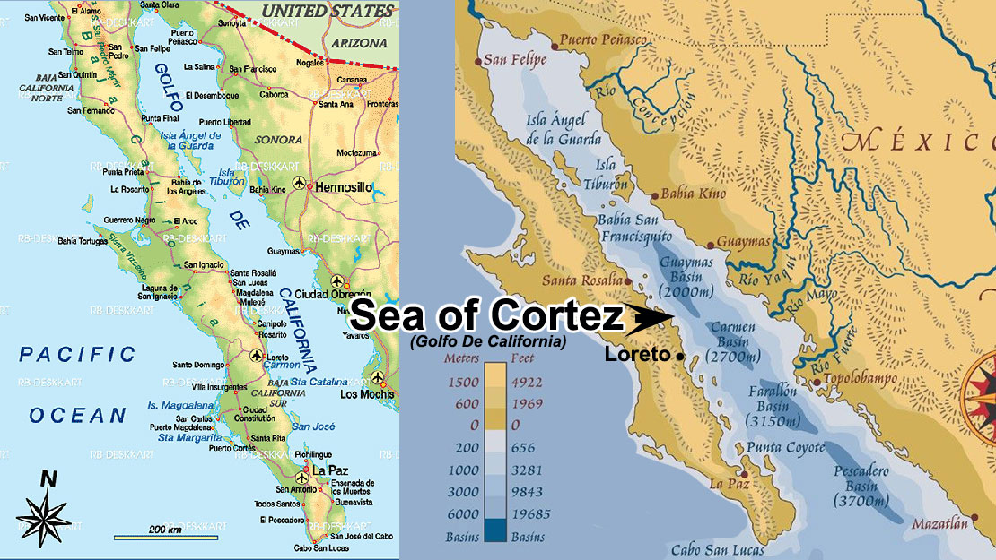 Map of the Sea of 
The Sea of Cortez (Gulf of California).